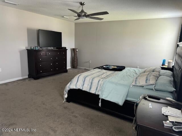 bedroom featuring ceiling fan and carpet flooring