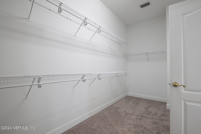 spacious closet featuring visible vents and carpet floors