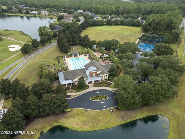 aerial view with a water view