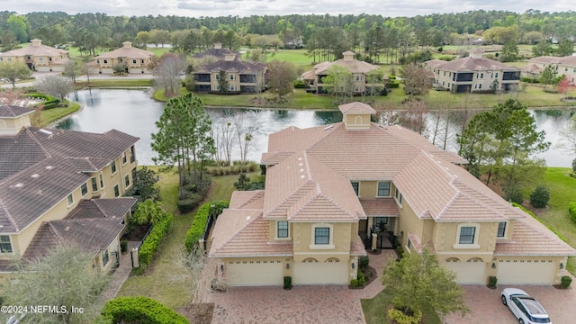 aerial view with a water view