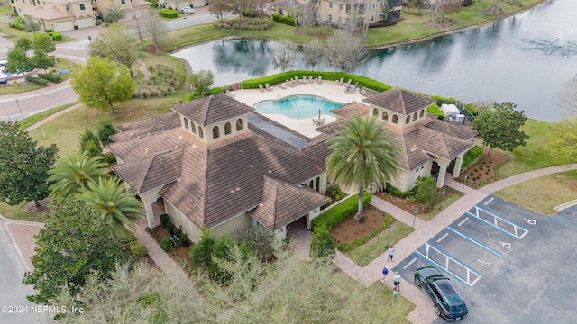 aerial view with a water view