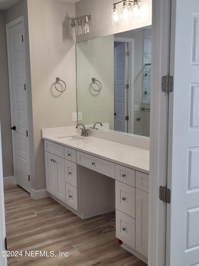 bathroom featuring vanity and hardwood / wood-style floors