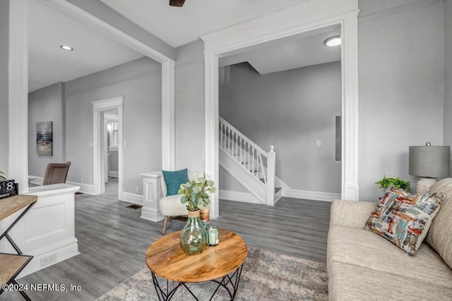 living room featuring dark hardwood / wood-style floors