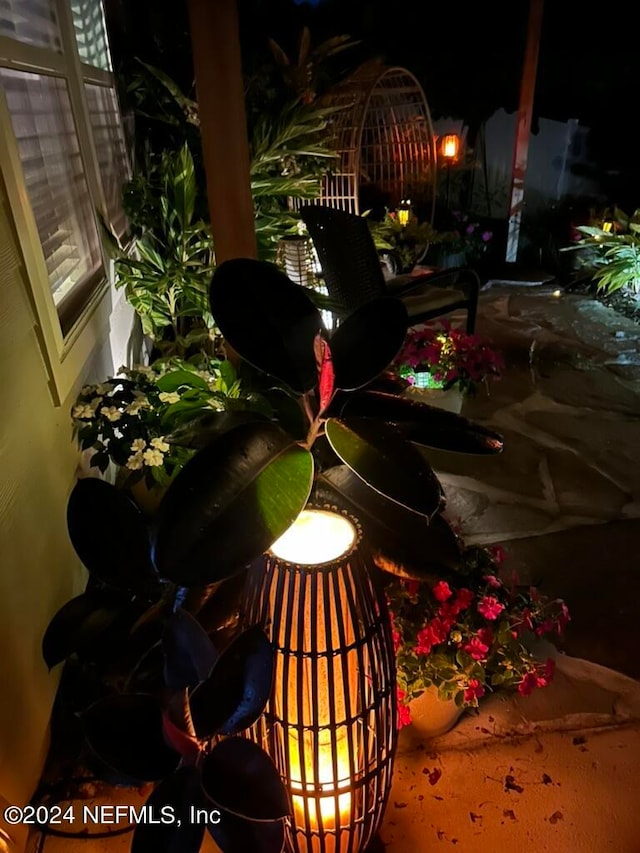 view of balcony at night