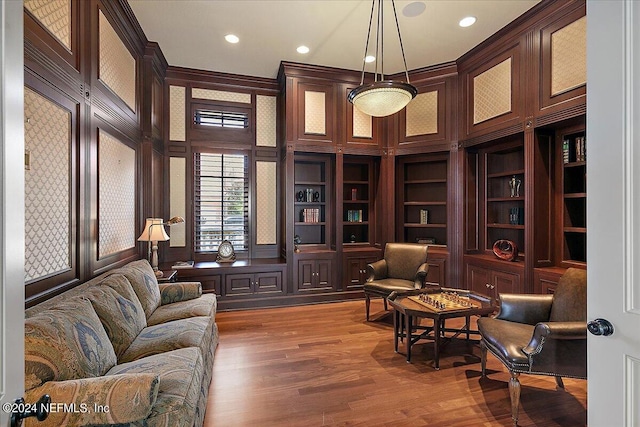1201 Ponte Vedra Blvd, Ponte Vedra Beach, FL 32082 - sitting room featuring ornamental molding, recessed lighting, wood finished floors, and a towering ceiling