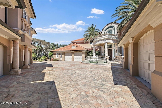 view of patio with a garage