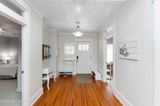 entrance foyer featuring light hardwood / wood-style floors and ceiling fan