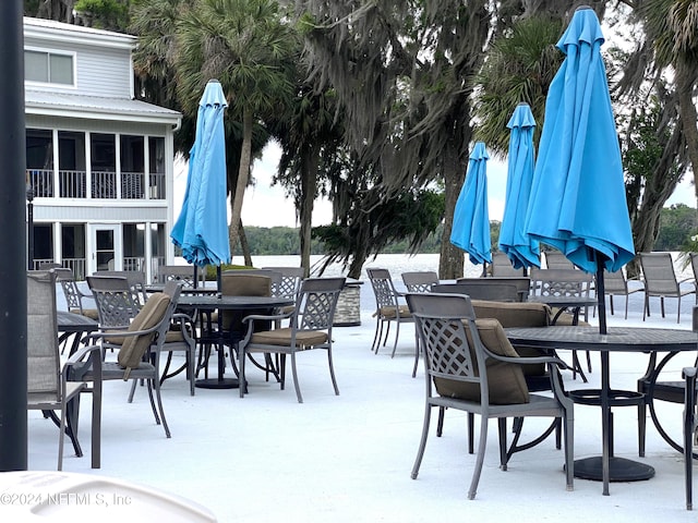 view of snow covered patio