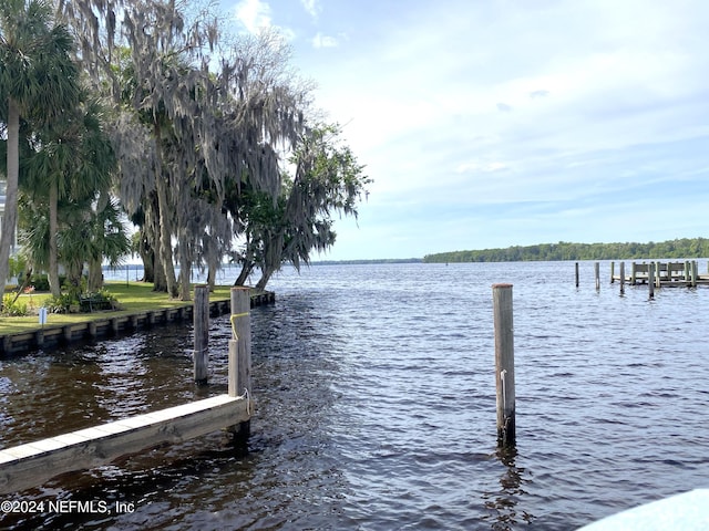 view of dock with a water view