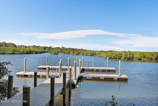 view of dock featuring a water view