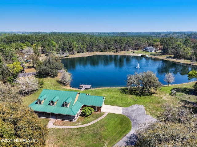 aerial view with a water view