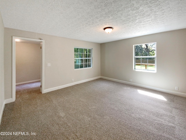 carpeted empty room with a textured ceiling