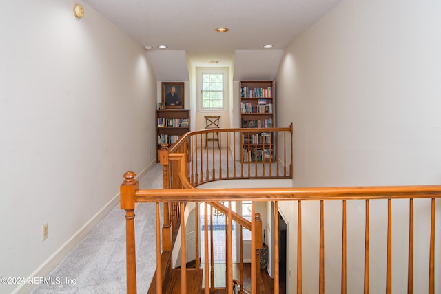 stairs with light colored carpet