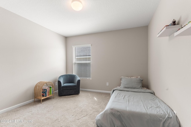 bedroom with light carpet