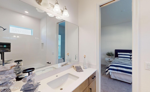 bathroom featuring vanity and walk in shower