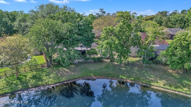 bird's eye view featuring a water view