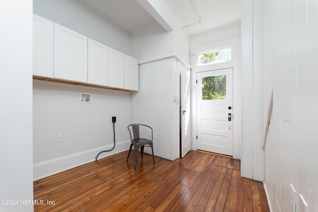 interior space with dark wood-type flooring