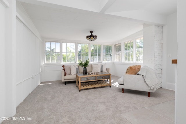 living area featuring light colored carpet and plenty of natural light