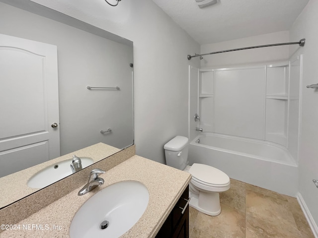 full bathroom featuring  shower combination, toilet, tile flooring, and vanity