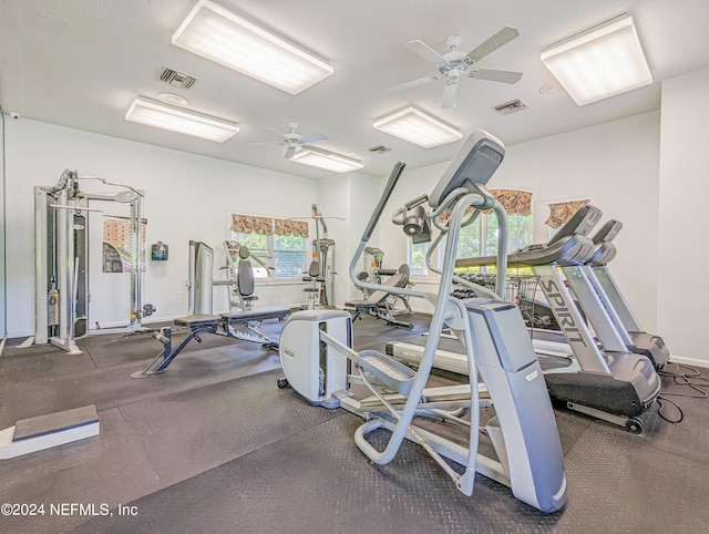 gym with ceiling fan