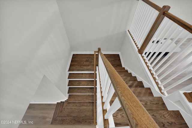 staircase featuring wood-type flooring