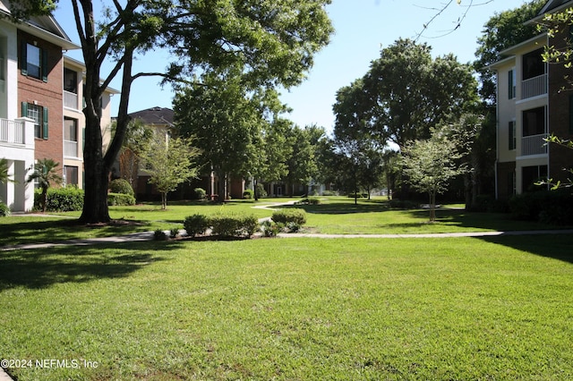 view of home's community with a yard