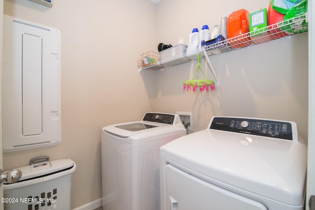 clothes washing area with separate washer and dryer and washer hookup