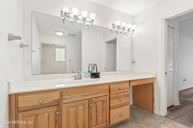 bathroom featuring tile flooring and oversized vanity