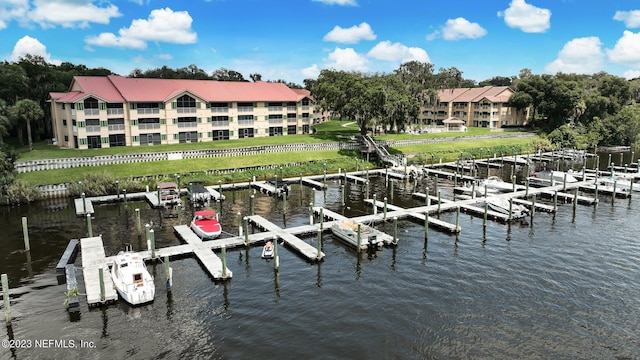 dock area featuring a water view