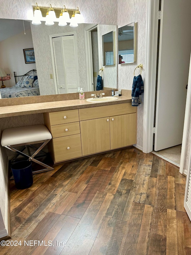 bathroom featuring wood-type flooring and vanity