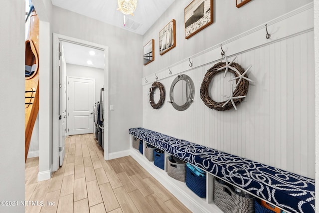 mudroom featuring light hardwood / wood-style flooring