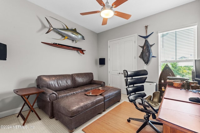 home office with ceiling fan