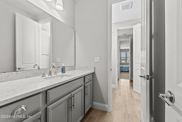 bathroom with vanity and wood-type flooring