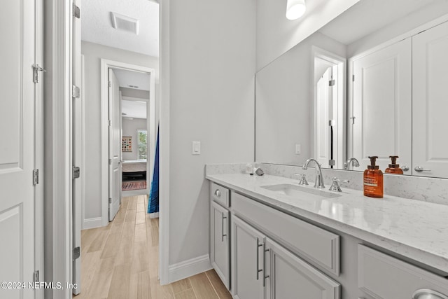 bathroom featuring hardwood / wood-style flooring and vanity