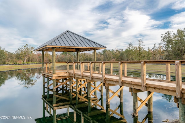 view of dock with a water view