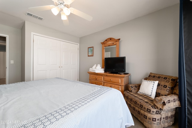 bedroom with a closet and ceiling fan