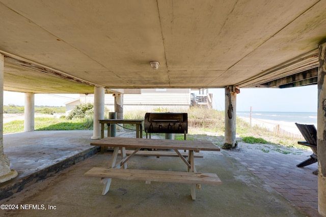 view of patio / terrace featuring a water view