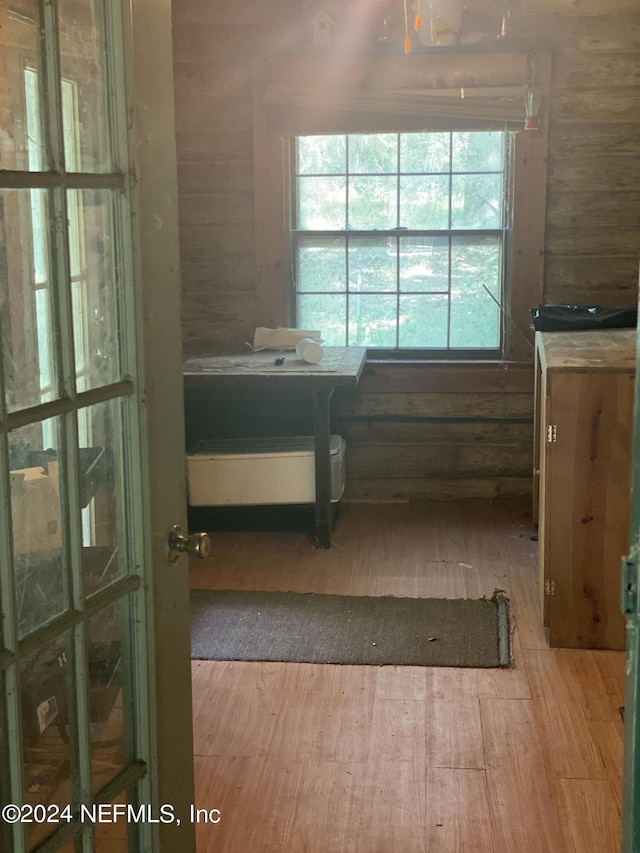 bathroom with wood-type flooring