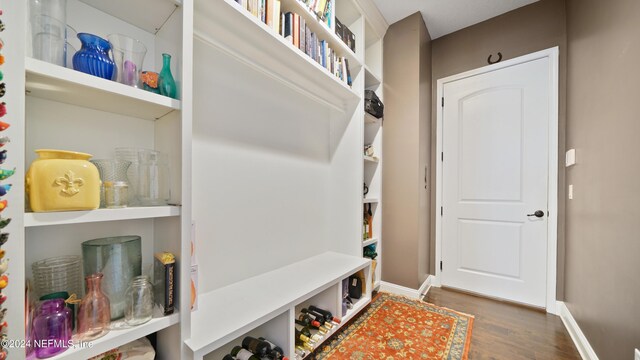 mudroom with dark hardwood / wood-style flooring