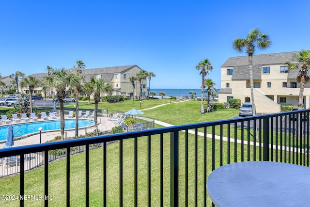 balcony with a community pool