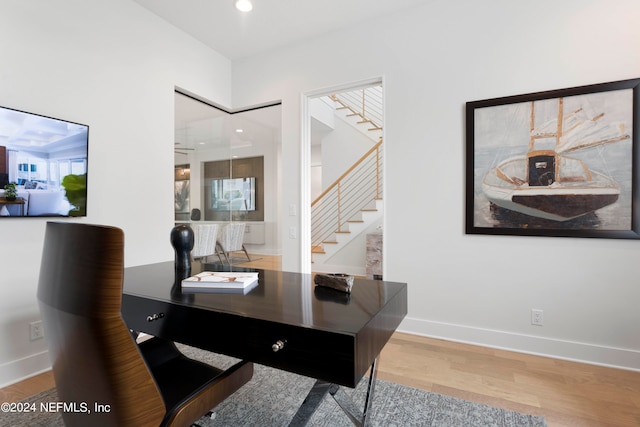 office space featuring light hardwood / wood-style floors