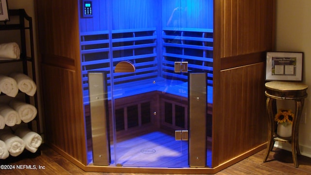 view of sauna / steam room featuring hardwood / wood-style flooring