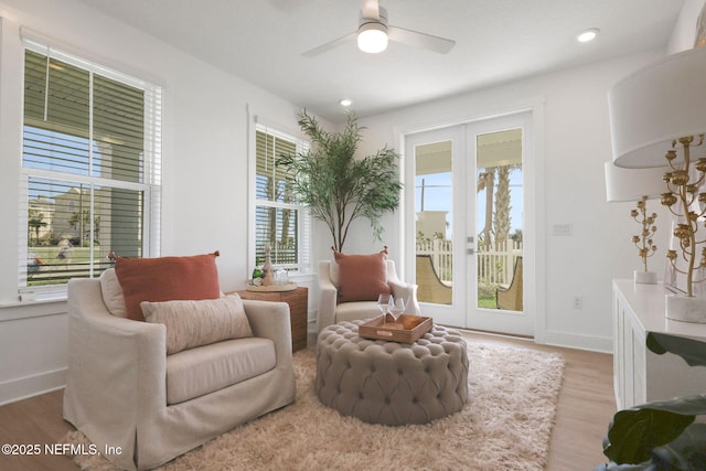 25 Seaside Vista Ct, Saint Augustine, FL 32084 - sitting room with wood finished floors, french doors, ceiling fan, baseboards, and recessed lighting