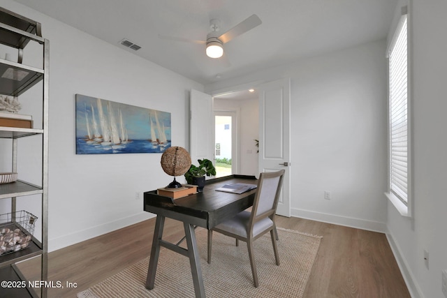 25 Seaside Vista Ct, Saint Augustine, FL 32084 - office featuring wood finished floors, a ceiling fan, and baseboards