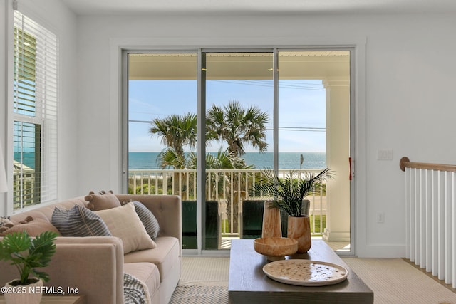 25 Seaside Vista Ct, Saint Augustine, FL 32084 - carpeted living room featuring a water view