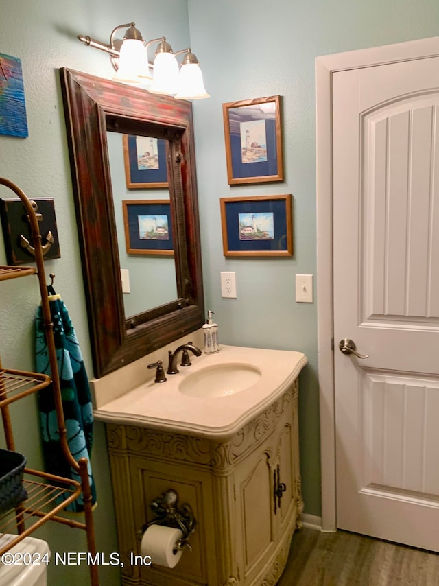 bathroom featuring wood-type flooring and vanity