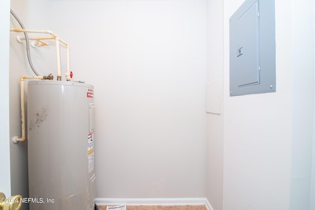 utility room with electric panel and electric water heater