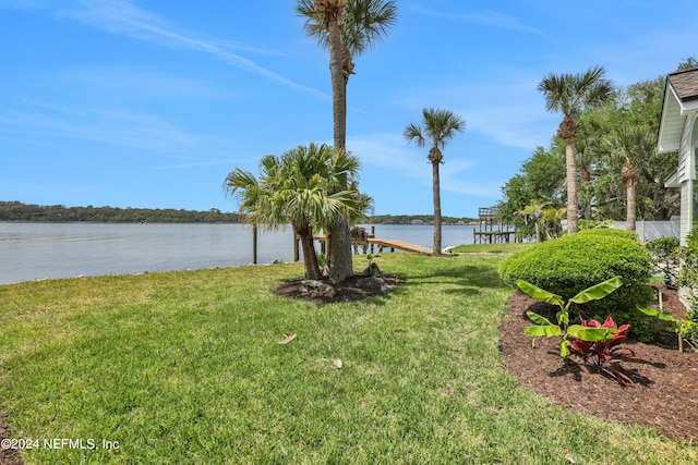 view of yard with a water view