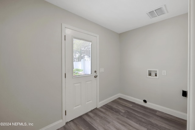 interior space with dark hardwood / wood-style flooring