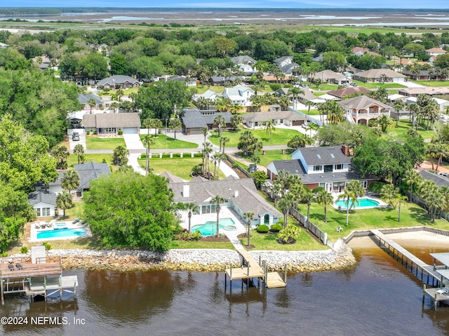 bird's eye view featuring a water view